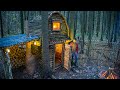 Bushcraft Cabin Upgrade. Building a Clay &amp; Stone Fireplace Inside the Forest Shelter