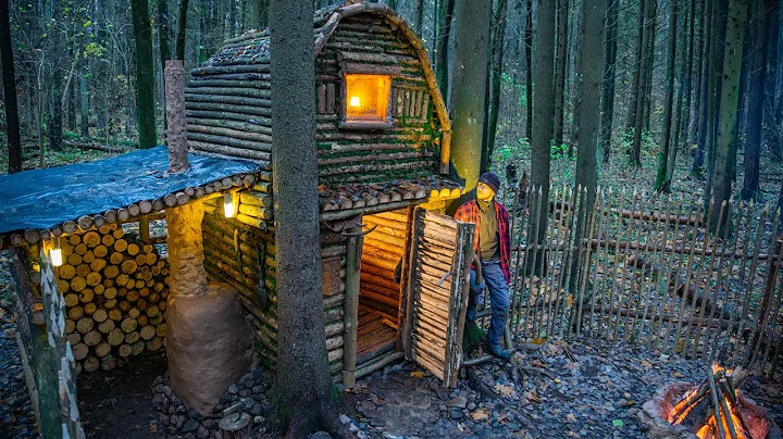 Bushcraft Cabin Upgrade. Building a Clay & Stone Fireplace Inside the Forest Shelter