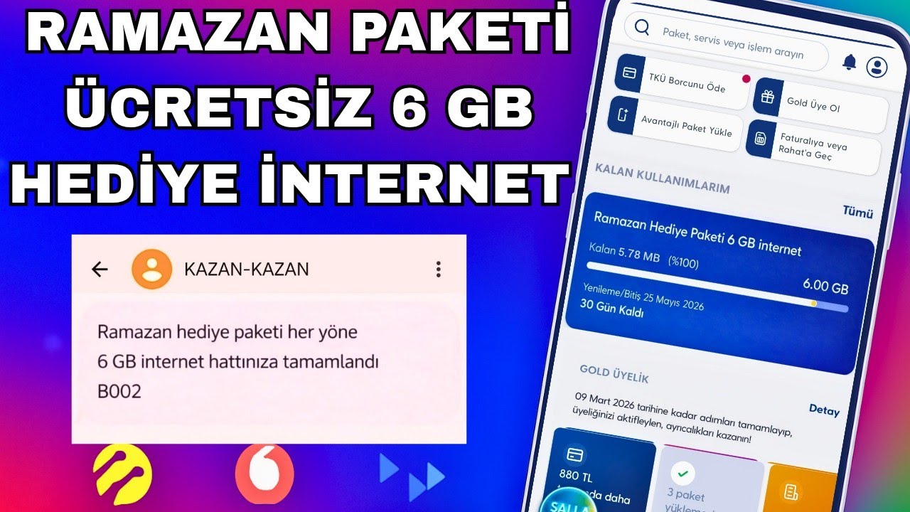 ÜCRETSİZ 6 GB İNTERNET VEREN RAMAZAN PAKETİ TÜM HATLAR TURKCELL - VODAFONE | bedava internet 2026