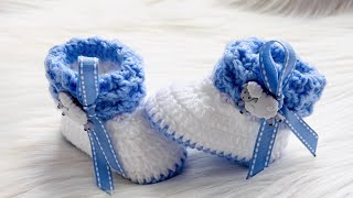 Easy Crochet Newborn Baby Booties, Cuffed Baby Shoes for Boys, Girls Beginner Friendly Vintage Style