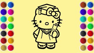 Coloring Hello Kitty as a Professor at Her Graduation Ceremony Using Colored Sand | Coloring Page
