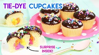 How to Make Rainbow Tie-Dye Surprise Inside Cupcakes!