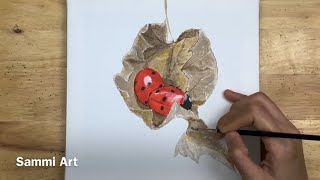 Daily challenge #158/ The beauty of nature- Ladybugs/ Acrylic painting Step by step