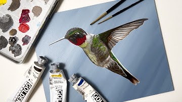 Hummingbird Bird Acrylic Painting  | Timelapse | Learn How To Paint A Ruby Throated Hummingbird