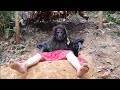Girl Straying Into The Forest Encountering Wolves Living In Caves