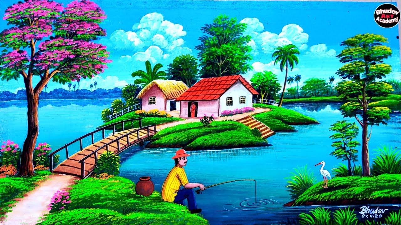 Beautiful Indian Village Scenery Drawing|Easy Indian Village ...