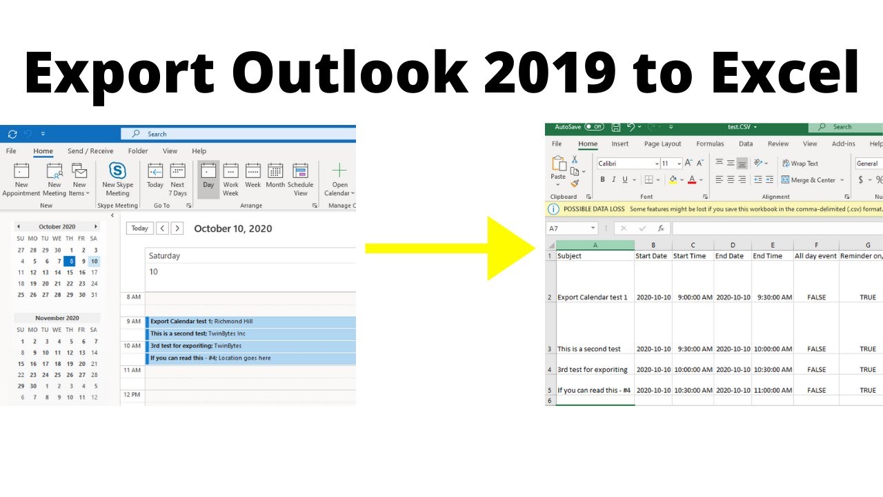 How to Export Outlook 2019 Calendar to Excel YouTube