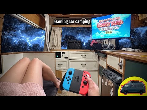 ［小雨の車中泊］誰もいない湖畔で女ひとりゲーミング車中泊/game car camping