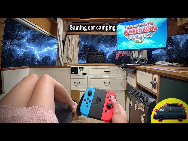 ［小雨の車中泊］誰もいない湖畔で女ひとりゲーミング車中泊/game car camping