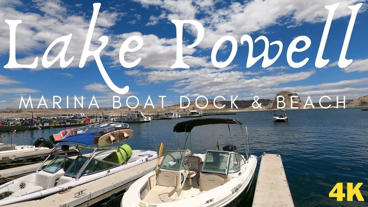 4K Walking Lake Powell Wahweap Stateline Marina Boat Docks and Beach