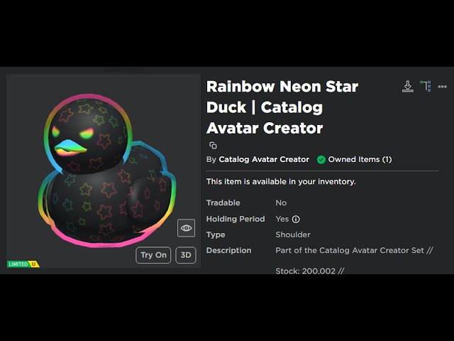 Rainbow Neon Star Duck  Catalog Avatar Creator - Roblox