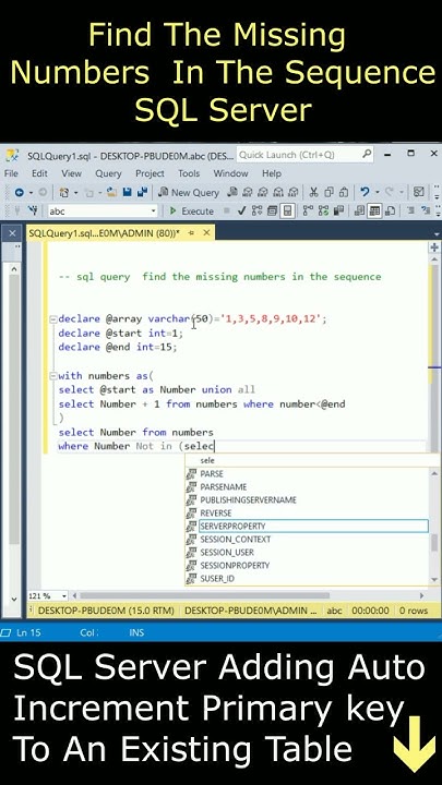 Find the missing numbers in the sequence between two numbers sql server ...