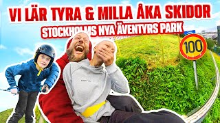 TESTAR SVERIGES NYA ÄVENTYRSPARK MED TYRA & MILLA  Åker skidor på gräs!