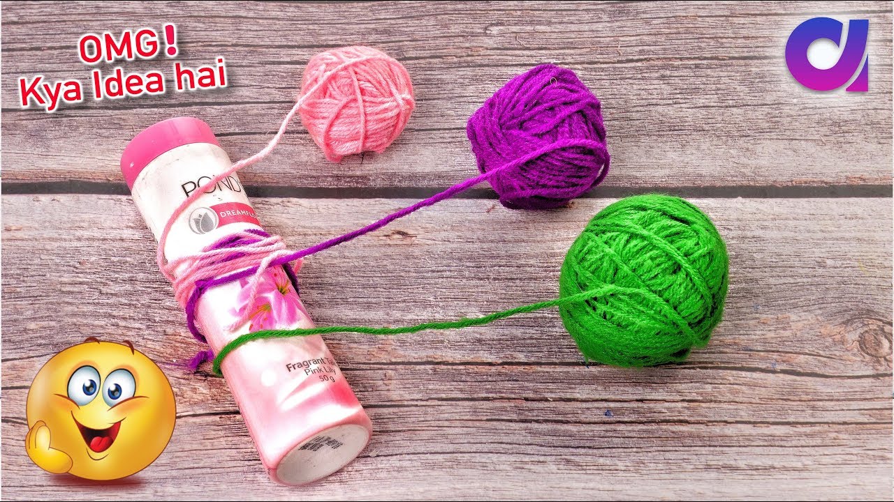 Best use of waste empty Powder bottle & Wool craft idea Home Decor
