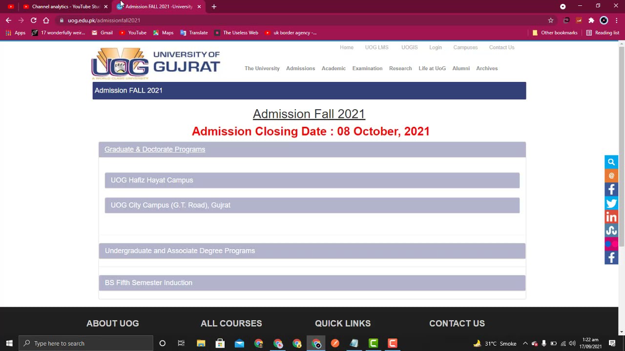 University of Gujrat Admission 2021 Online Apply Date Extended | UOG Admissions 2021 Online Apply