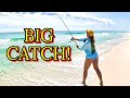 Girl catches monster while surf fishing