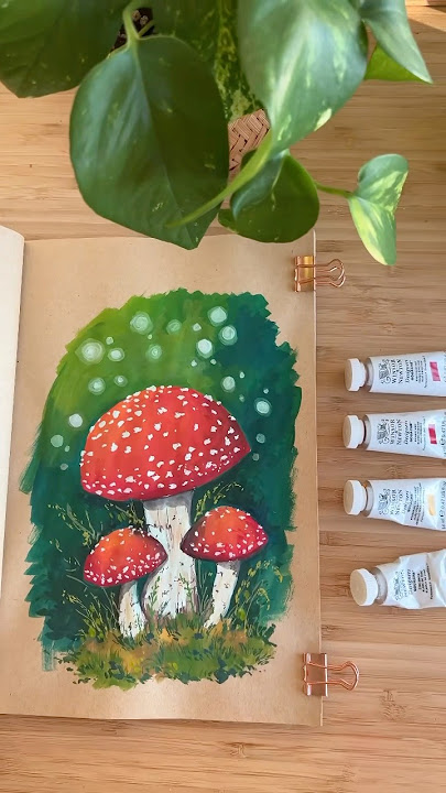 How to paint mushrooms in gouache tutorial #gouachepainting #paintingtutorial #gouache he