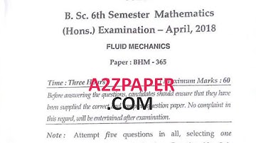 Mdu BSc Hons 6th Sem Fluid Mechanics Question Paper 2021