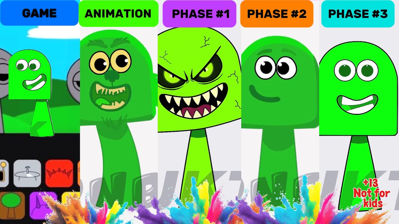 My Sprunki OC: GREEN (Colourblocks) Game, Animation, Phase 1, Phase 2, Phase 3 | Crash Sprunki