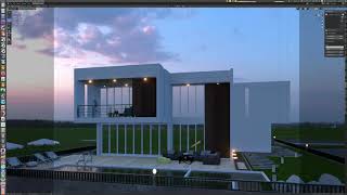 Archviz Pool House exterior render by Blender Cycles and eevee Part1 viewport 4K