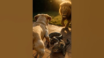 A puppy rescuing a kitten caught by an animal Python’s Worst Day