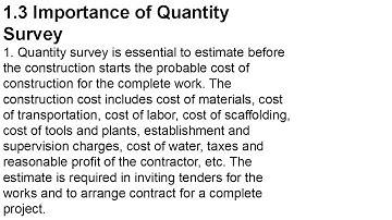 QUANTITY SURVEYING Labour Output Analysis course learn about Importance of Quantity Survey