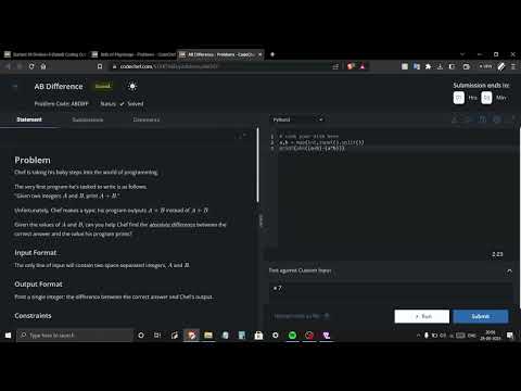 Code chef starters 96 solutions AB DIfference