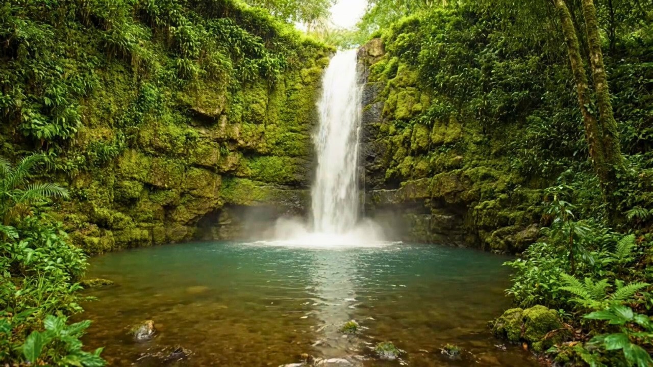 Soft Emotional Healing Sleep Melody by Dark Waterfall in Silent Midnight Forest 💙🌲💧
