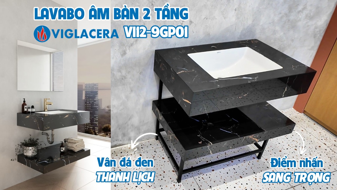 Chậu lavabo âm bàn đá 2 tầng Viglacera VI12-9GP01