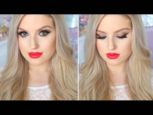 Makeup For Fair Pale Skin! ♡ Smokey Eyes Bright Red Lips - YouTube