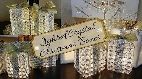 Dollar Tree DIY Lighted Crystal Gift Boxes 2021| Glam Christmas Table Top Decor Idea on a Budget.