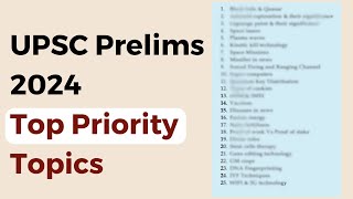 Top Priority Topics for UPSC Prelims 2024 || All Subjects