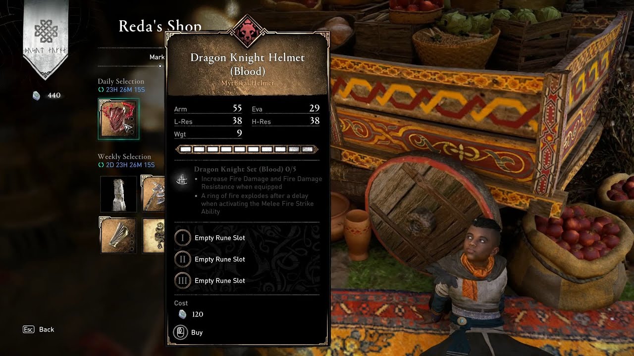 Assassin's Creed Valhalla - Reda's Shop 2023.07.29. - Dragon Knight Helmet (Blood) (Mythical Helmet)