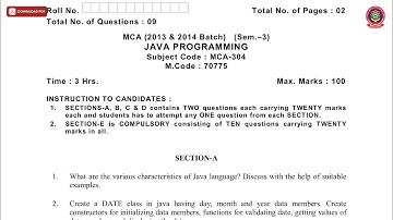 MCA 3RD SEM JAVA PROGRAMMING MAY 2019 | PTU