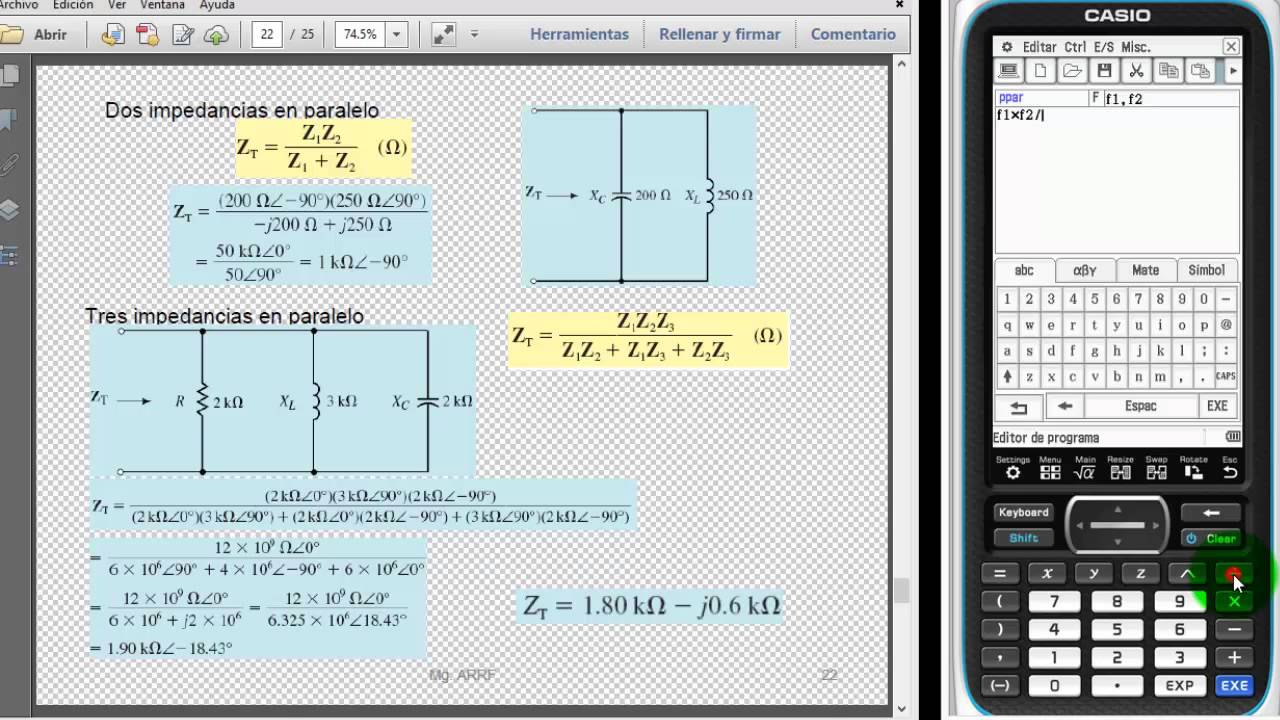CLASSPAD II: PARALELO DE FASORES PROGRAMAR UNA FUNCION - YouTube