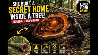Forest Girl Builds Secret Tree House Inside Giant Tree 🌲🏡 ASMR Survival Long Video