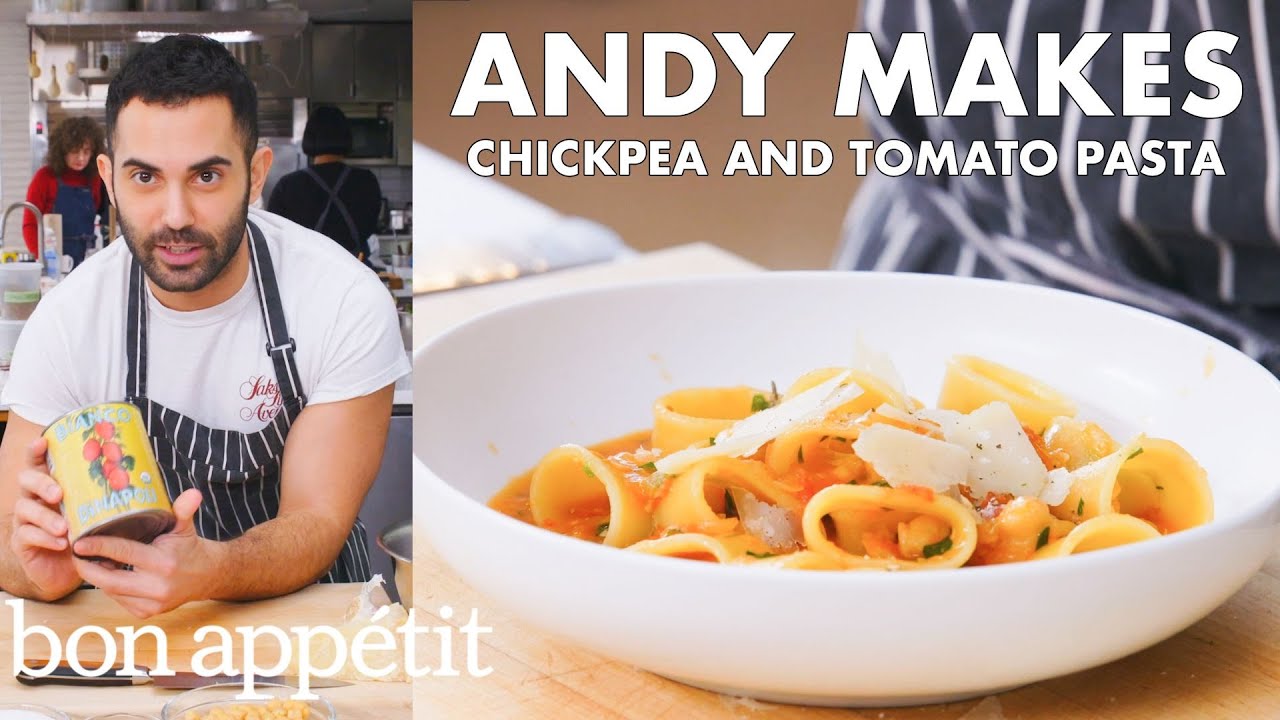 Andy Makes Pasta with Tomatoes and Chickpeas   From the Test Kitchen   Bon Apptit