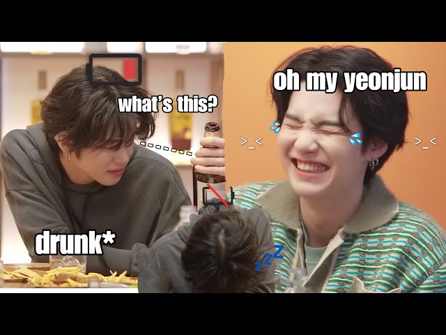 drunk yeonjun being mess funny moments | am I cute? SUGA with YEONJUN & TAEHYUN | EP 8 class=