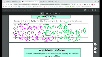 6.4 Notes:  Vectors and Dot Products