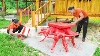 Make wooden table and chairs from tree stump  Build Farm  Off Grid | New Peaceful Life