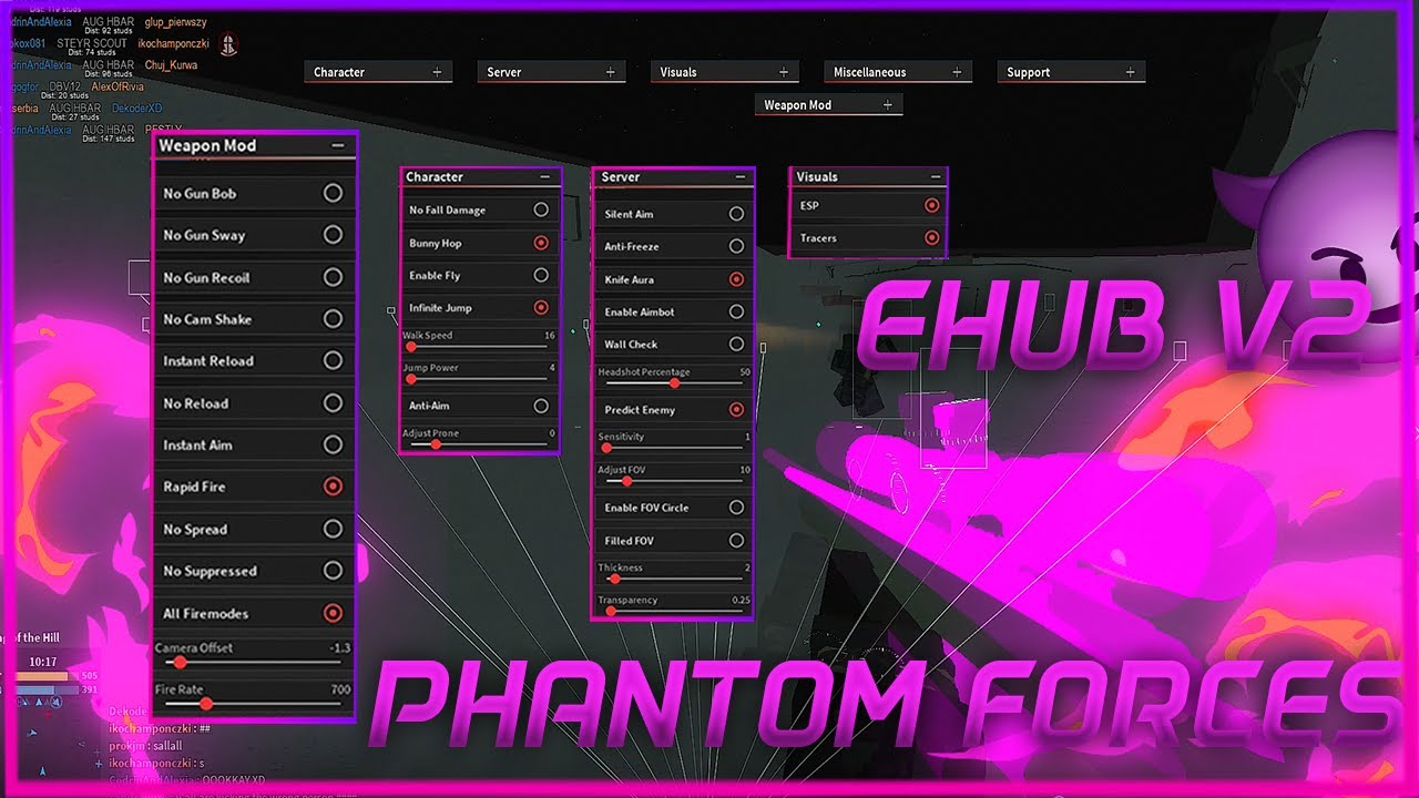 Ehub V2 Updated New Gui Script Phantom Forces Youtube - roblox phantom forces script gui