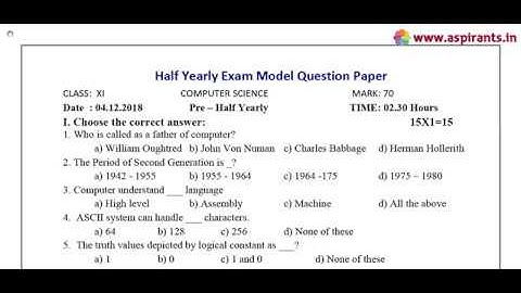 11th Computer Science Half Yearly Exam 2018 - Model Question Paper | Salem District | English Medium