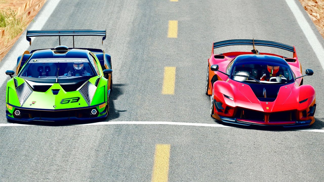 Lamborghini Essenza SCV12 vs Ferrari FXX K EVO - Desert Drag Race