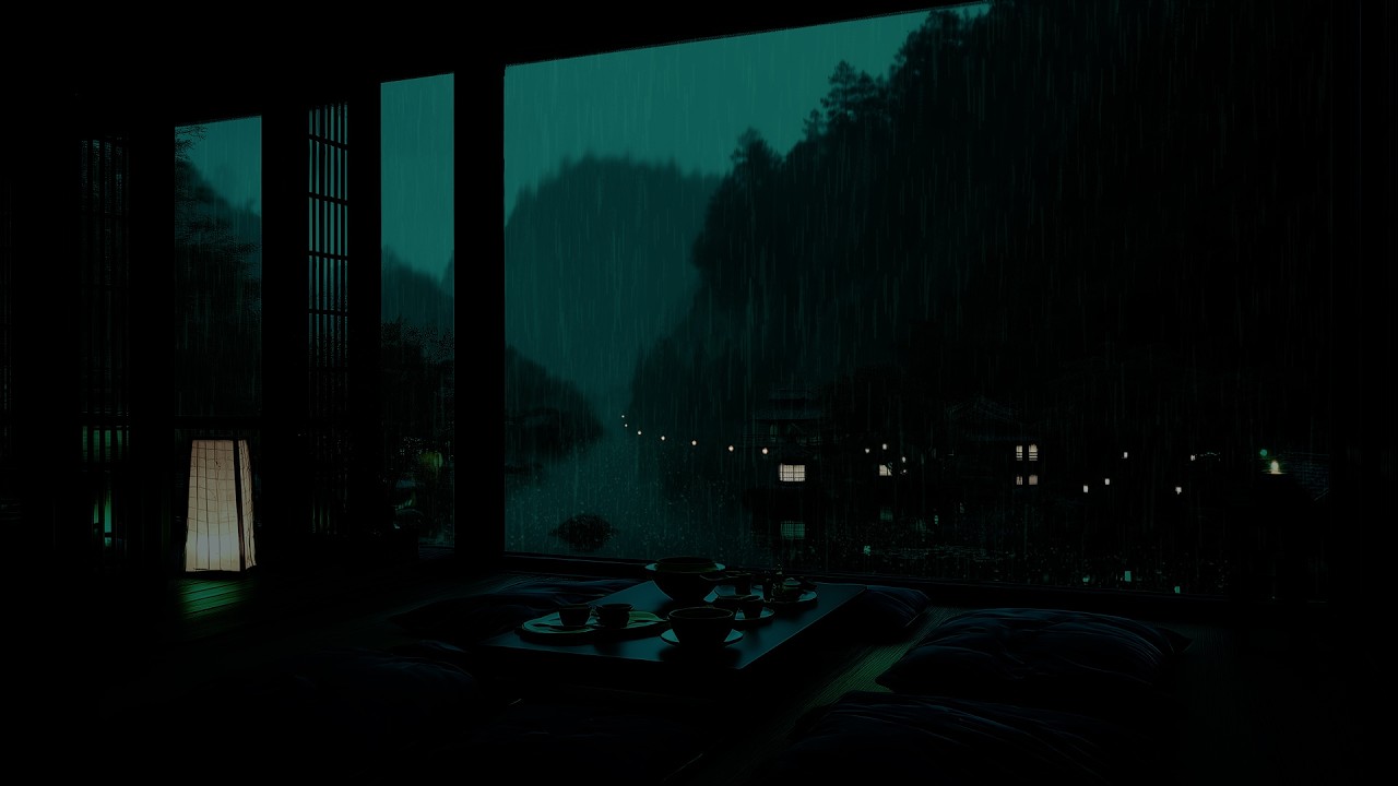 Calm Riverside Cabin Rain Sounds 🌧 (No Ads) | Dark, Relaxing Ambience for Deep Sleep & Rest