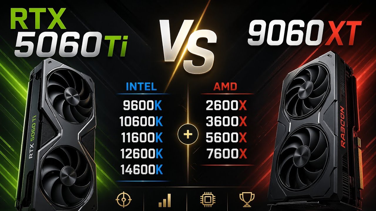 RTX 5060Ti VS 9060XT + 9600K + 10600K + 11600K + 12600K + 14600K