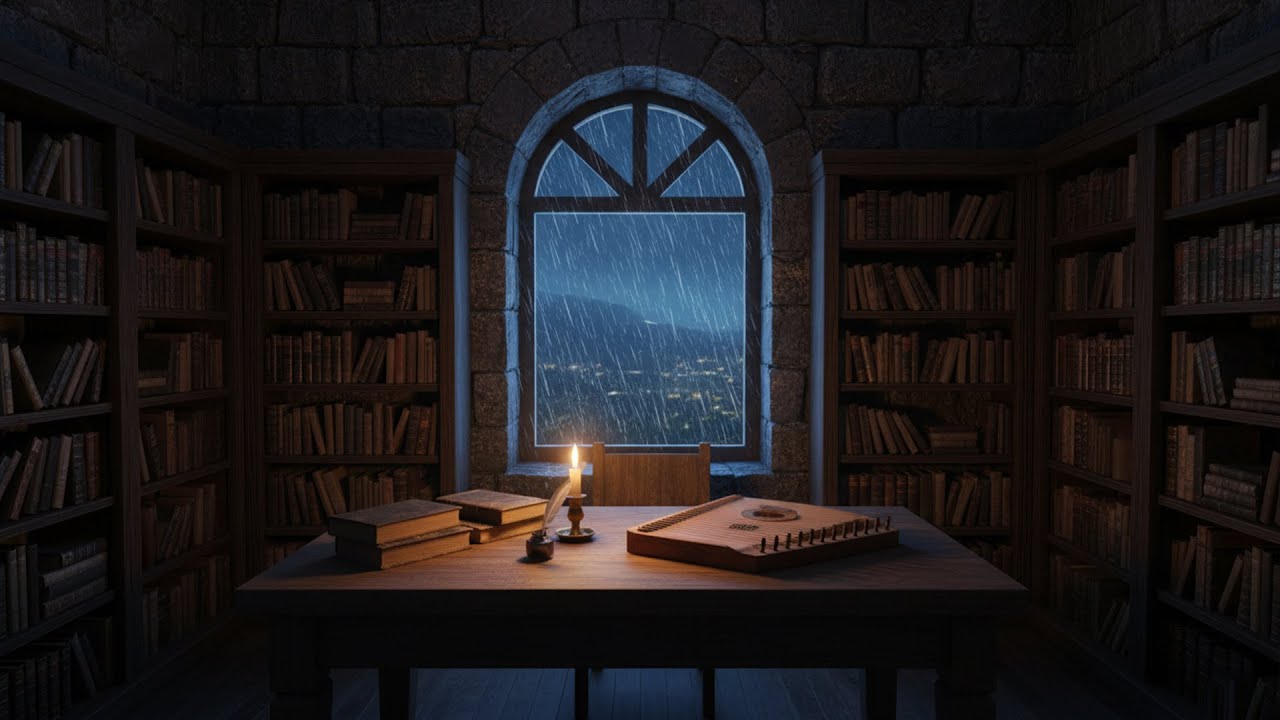 Rainy Ancient Library 🌧️ Dark Academia Lo Fi Mix