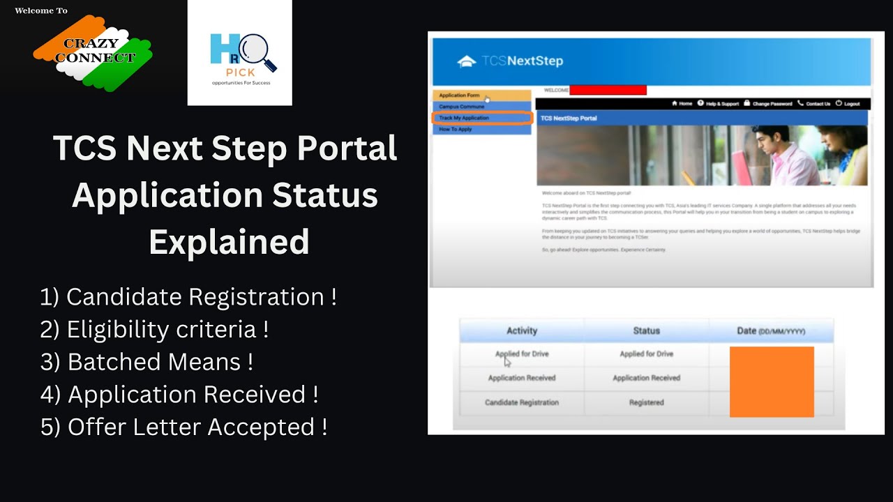 TCS Next Step Application Status Explained step by step HR Pick V4 YouTube