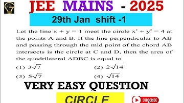 Let line x+y=1 meet circle x2+y2=4at points A&B. If line perpendicular to AB and passing through mid