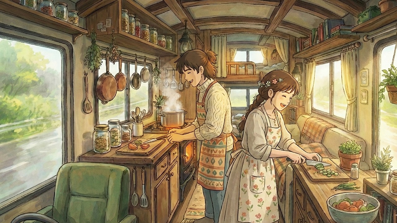 Sunny Morning in Our Mobile Home: Cooking Together | ASMR & Cooking | Ghibli-Style Video