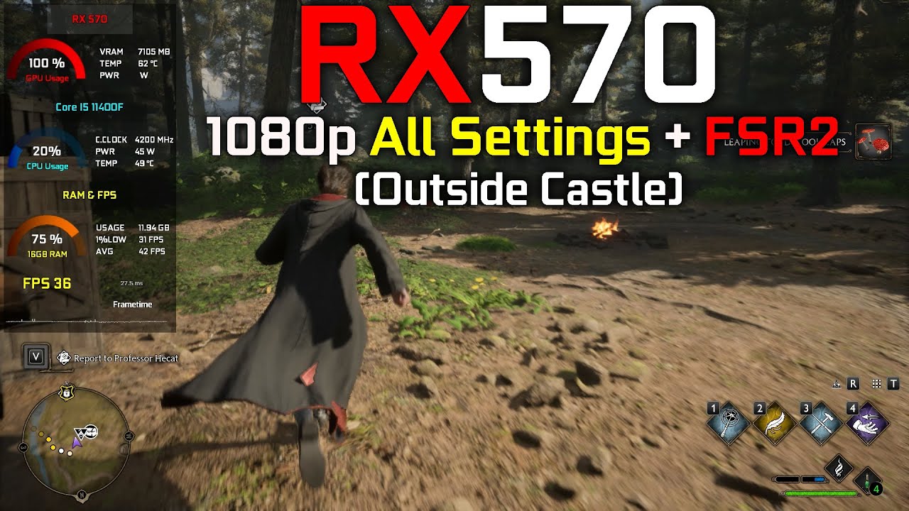 Hogwarts Legacy : RX 570 + I5 11400F - 1080p All Settings + FSR2 (Outside Castle)